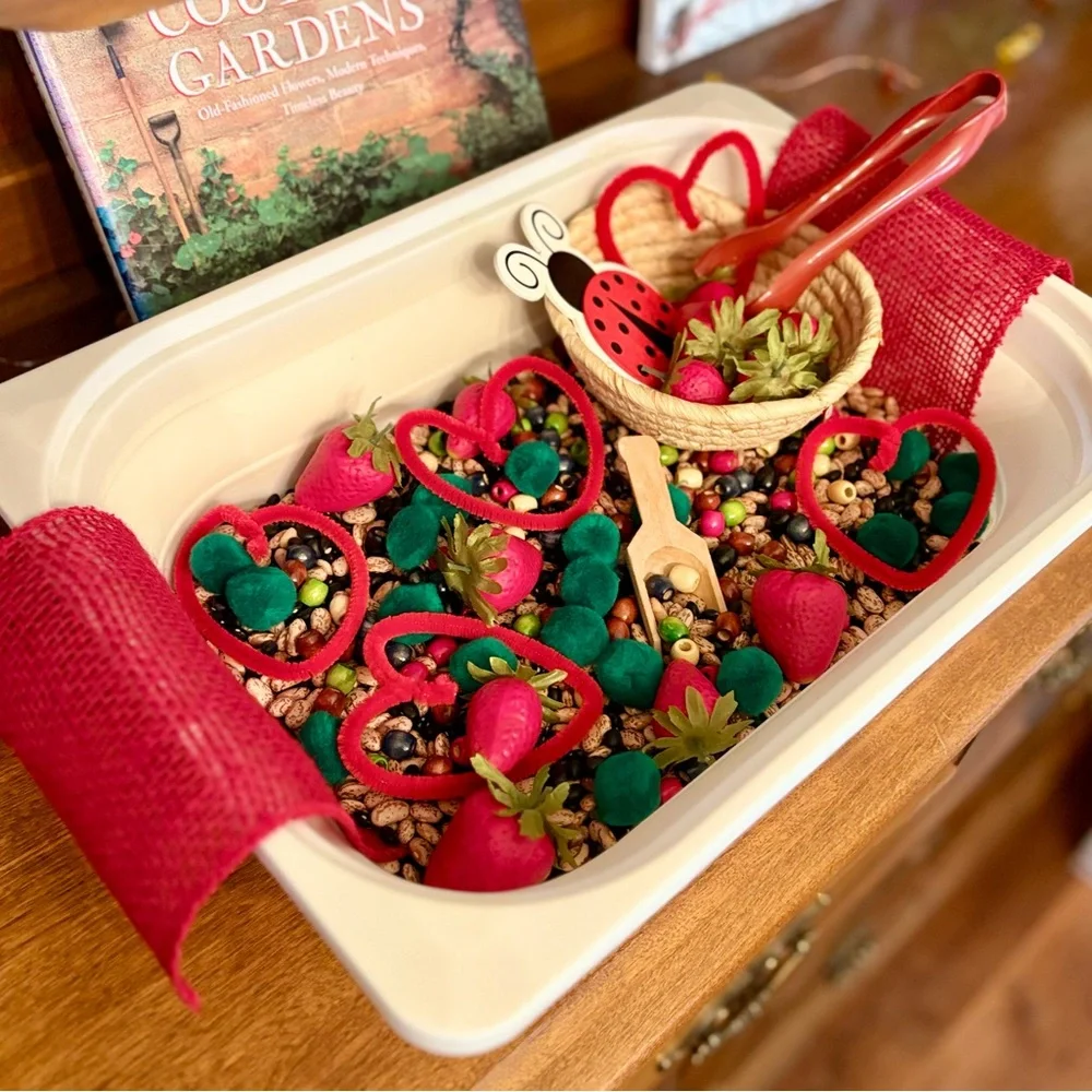 Strawberry and Ladybug Sensory Bin Filler